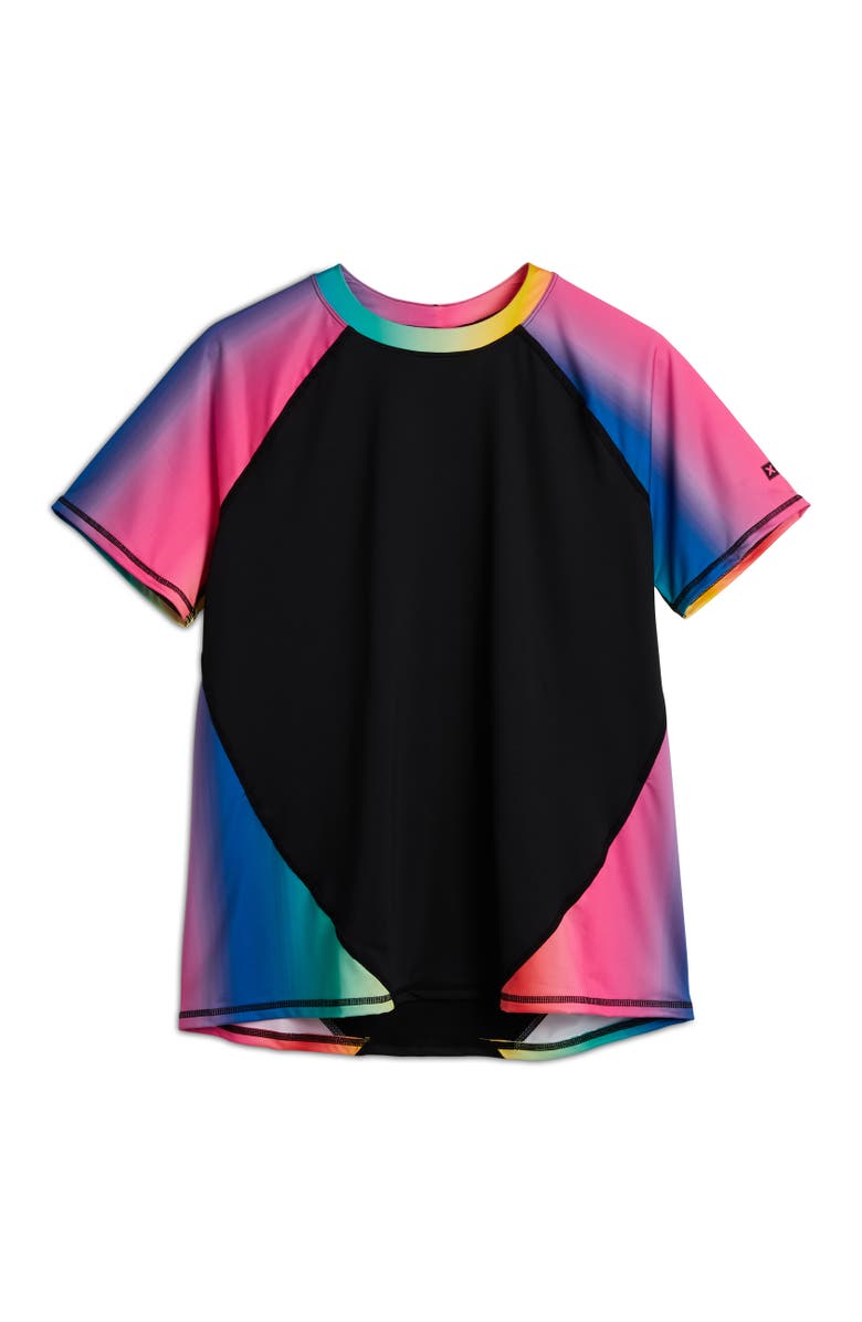 TomboyX Short Sleeve Sun Rashguard Top, Alternate, color, Melting Rainbow