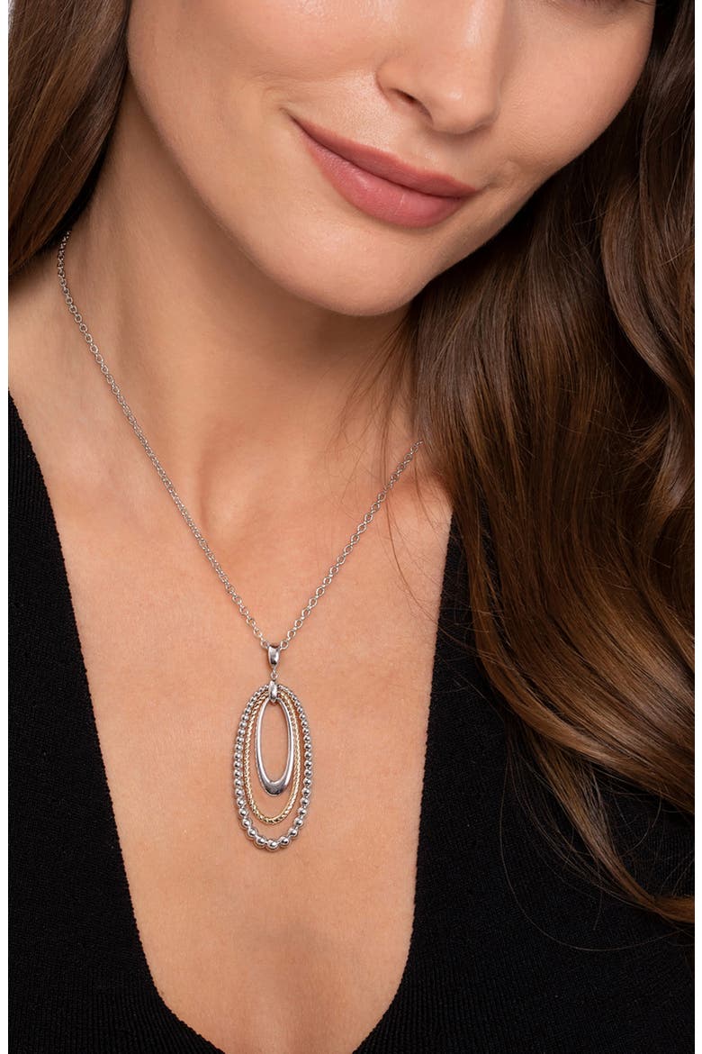 Sterling Silver & 14K Gold Open Pendant Necklace, Alternate, color, SILVER/ 14K YELLOW GOLD