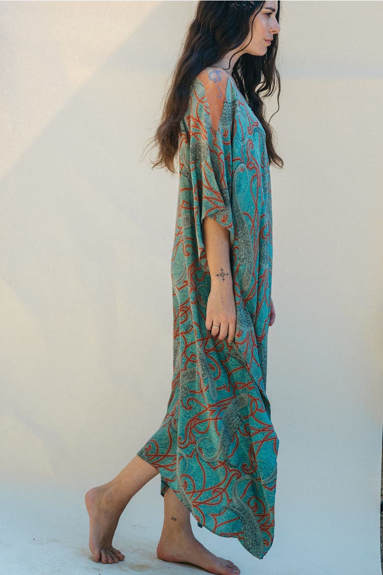 Long Caftan Indio, Alternate, color, Blue & Orange