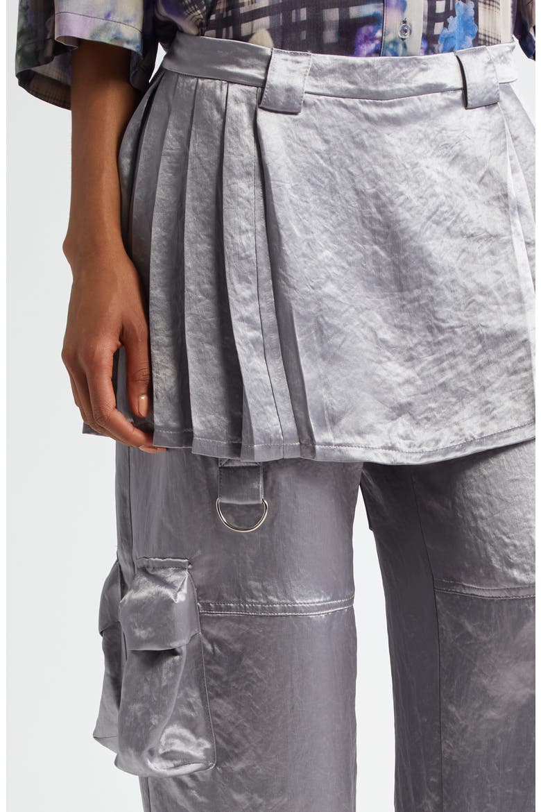 Clover Skirt Overlay Satin Cargo Pants, Alternate, color, GREY