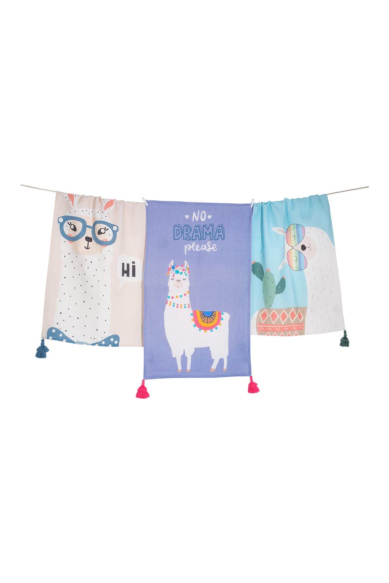 No Drama Llama Set of 3 Kitchen Towels, Main, color, PERIWINKLE BLUE