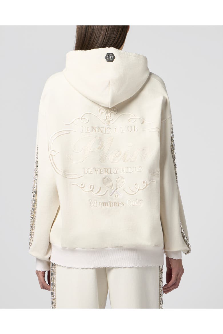 Washed Zip Hoodie Tennis Club Crystals Women, Alternate, color, OffWhite