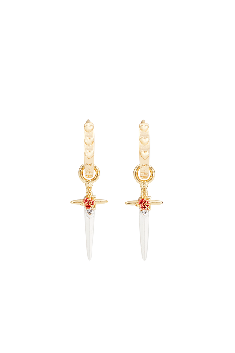 Rose & Dagger Huggie Earrings, Main, color, Gold