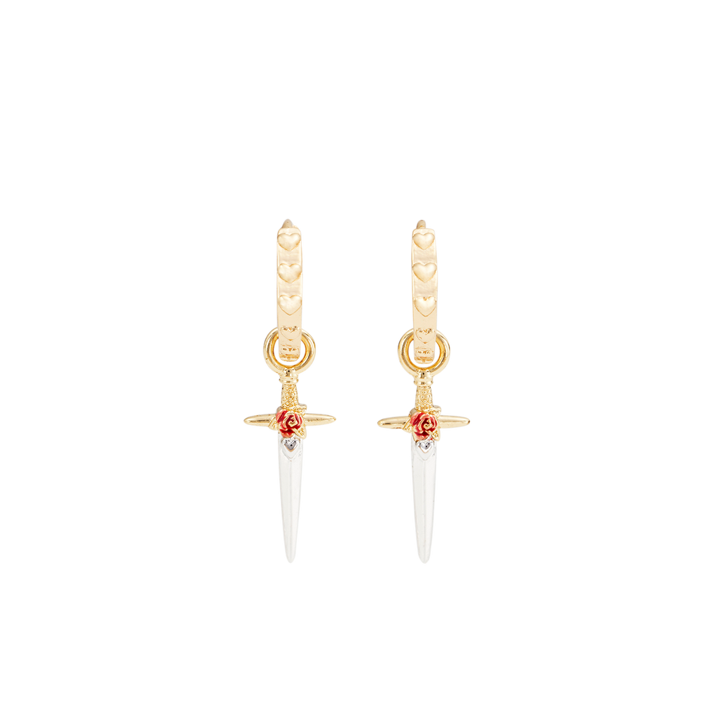 Fable England Rose & Dagger Huggie Earrings In Gold