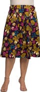 24seven Comfort Apparel Plus Size Purple Floral Elastic Waist Pocket Midi Skirt