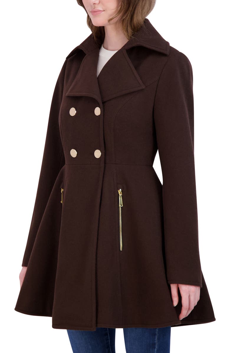 Laundry by Shelli Segal Double Breasted Fit & Flare Wool Blend Coat, Alternate, color, Chocolate