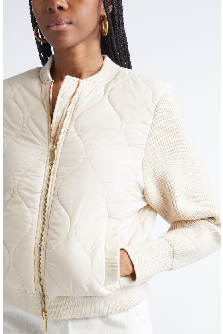 Miranda Mixed Media Quilted Jacket, Alternate, color, BONE