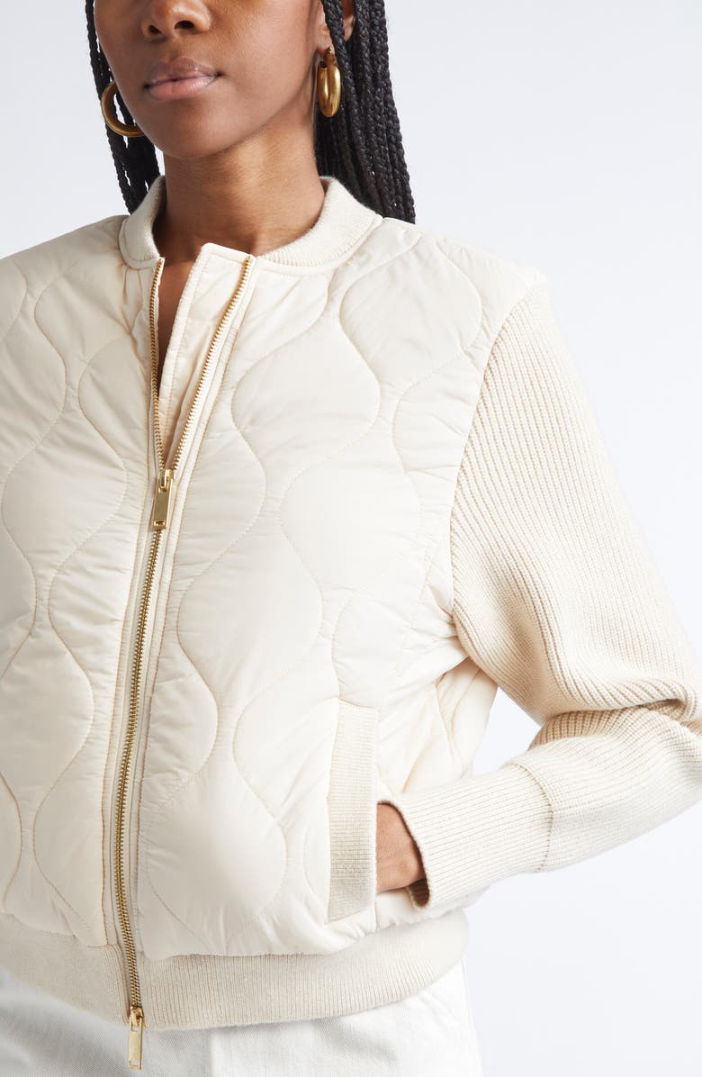 Ramy Brook Miranda Mixed Media Quilted Jacket, Alternate, color, Bone