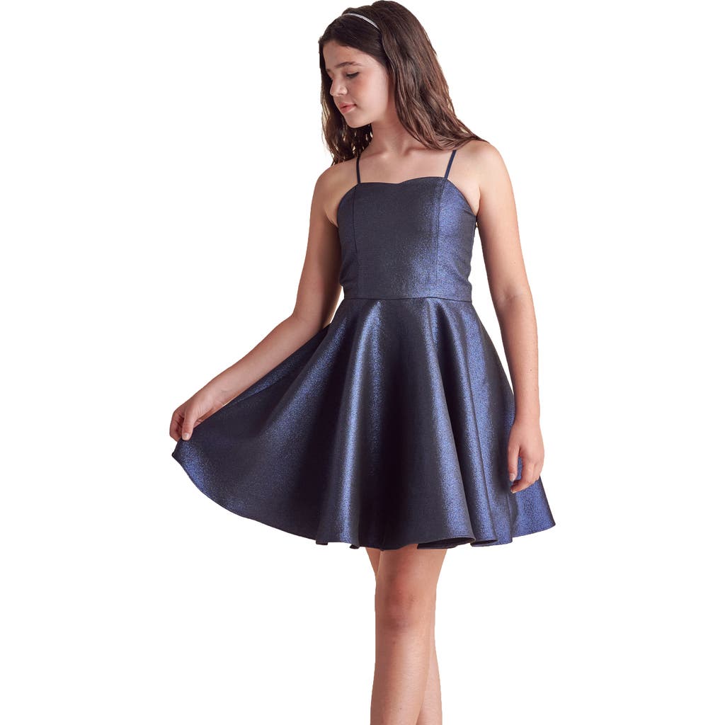 Un Deux Trois Kids' Fit & Flare Dress In Navy
