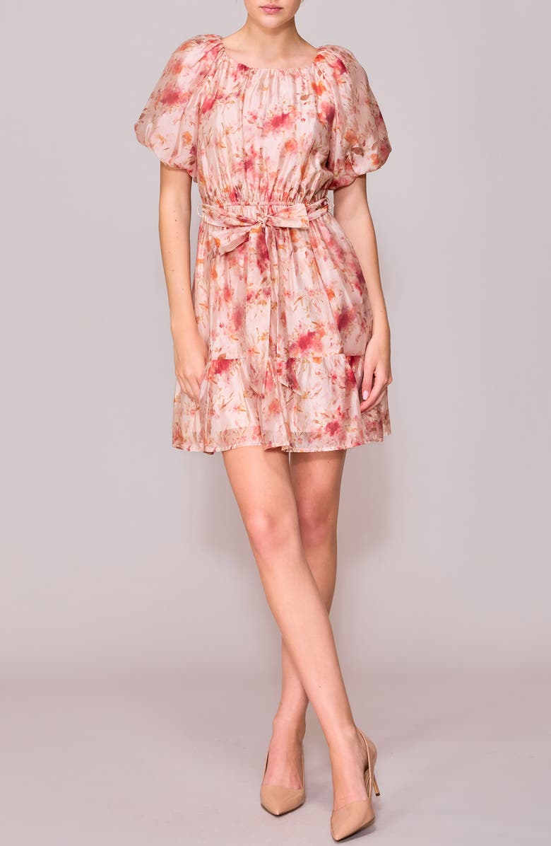 MELLODAY Scoop Neck Bubble Sleeve Minidress, Main, color, Blush Multi