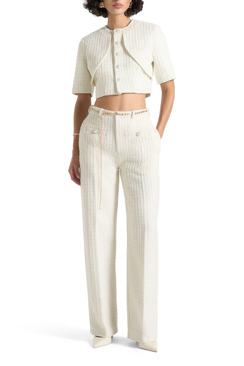 Alba Tweed Mock Neck Curve Detailing Top, Main, color, Cream
