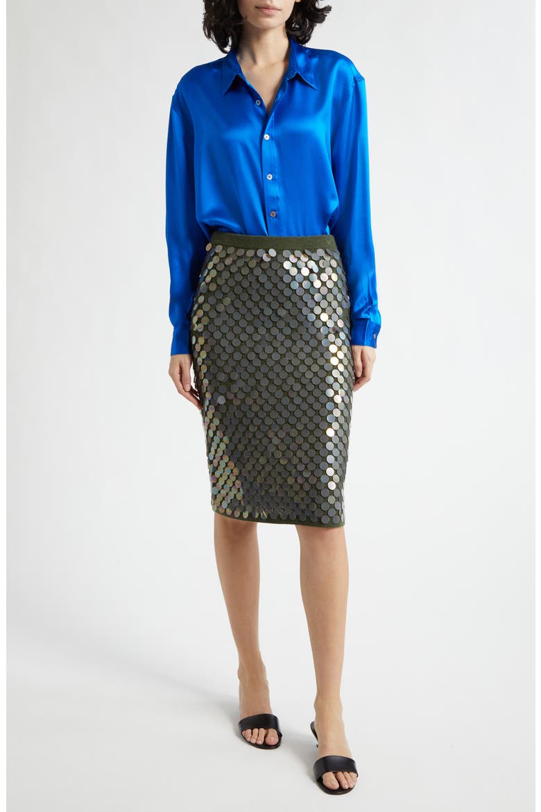 Jimmy Solid Silk Satin Button-Up Shirt, Alternate, color, COBALT