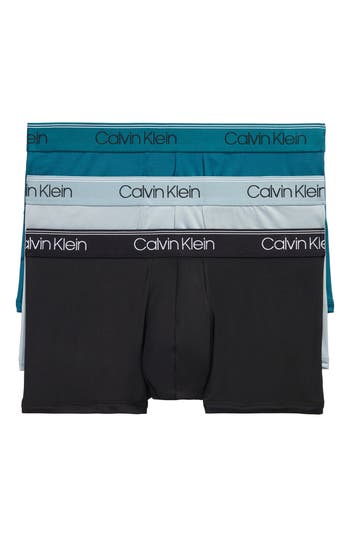Calvin Klein 3-pack Low Rise Microfiber Stretch Trunks In Black/arona/teal