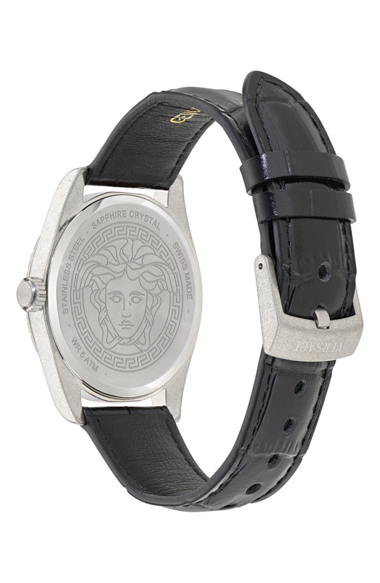 Versace Millenyium Leather Strap Watch, 40mm, Alternate, color, Stainless Steel