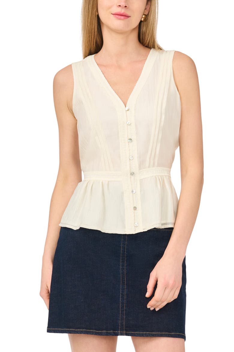 Lace Trim Button-Up Peplum Tank, Main, color, NEW IVORY
