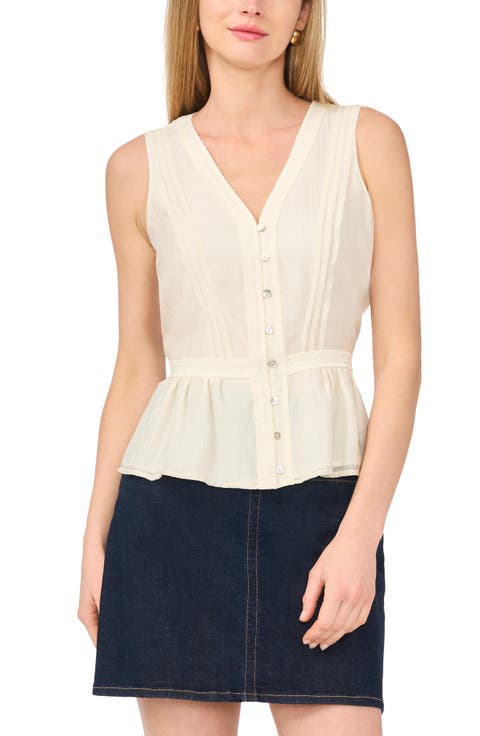 Lace Trim Button-Up Peplum Tank