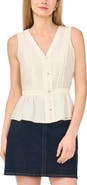 Vince Camuto Lace Trim Button-Up Peplum Tank