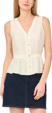 Vince Camuto Lace Trim Button-Up Peplum Tank