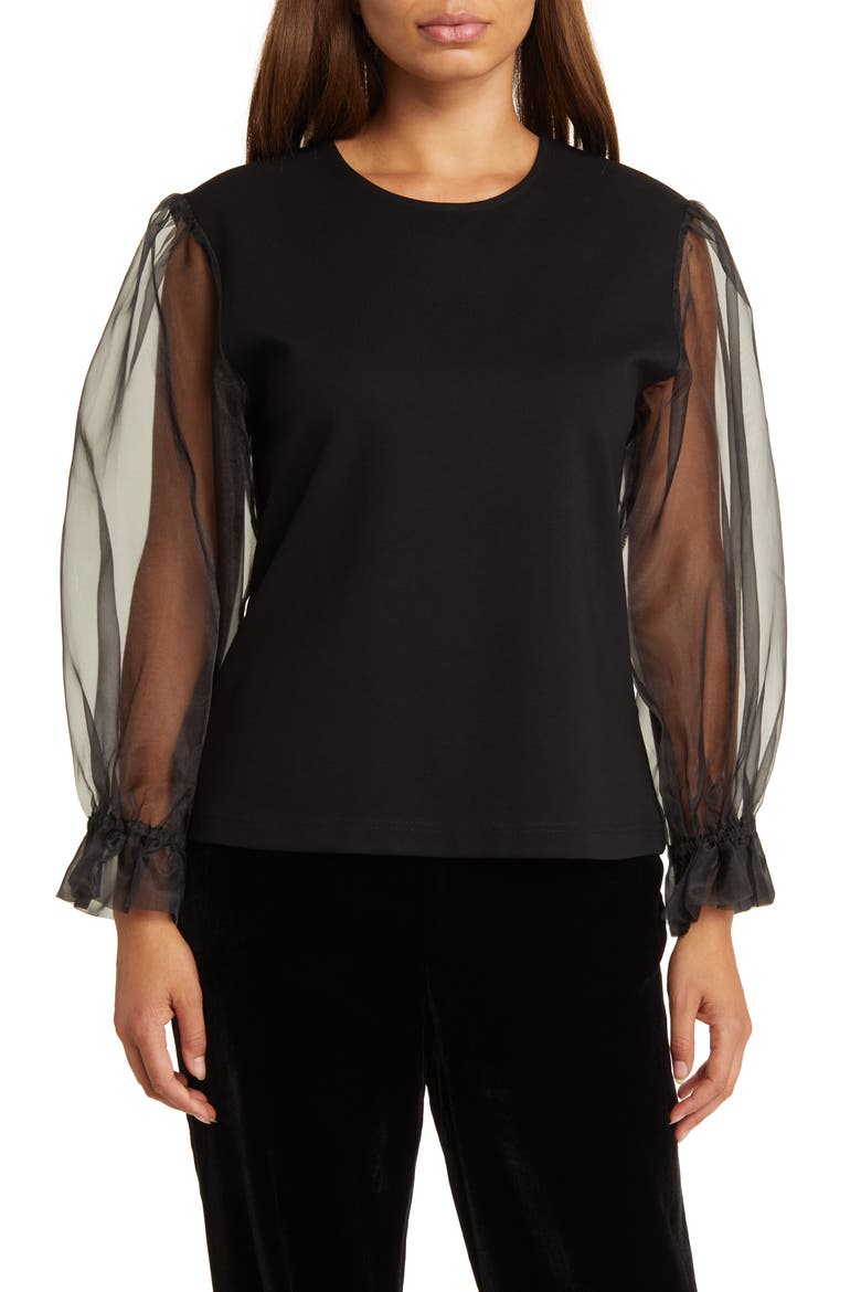 Madot Organza Sleeve Top, Main, color, BLACK