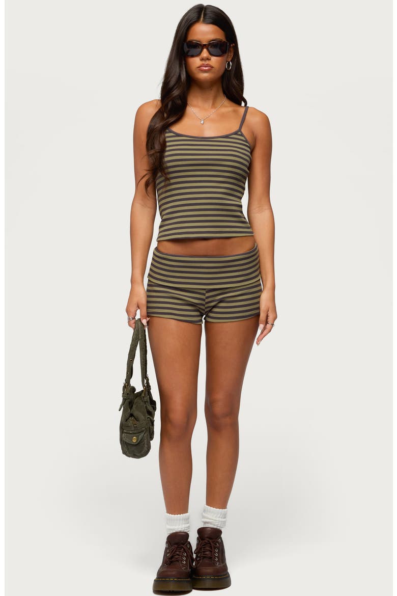 Jody Striped Foldover Micro Shorts, Alternate, color, GRAY-AND-OLIVE