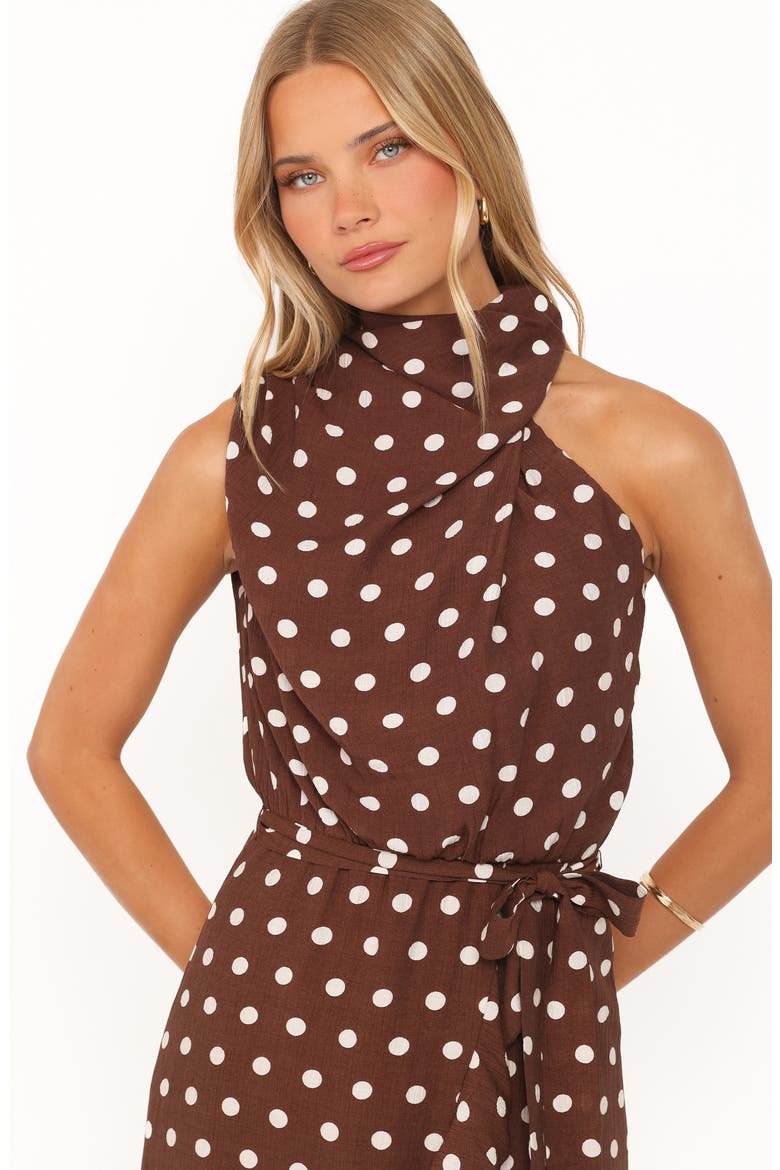 Olana Polka Dot Midi Dress, Alternate, color, BROWN POLKA DOT