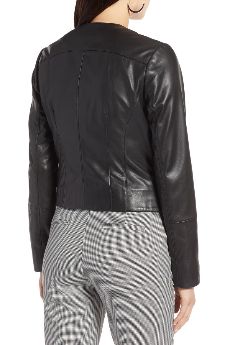 Collarless Leather Jacket, Alternate, color, BLACK