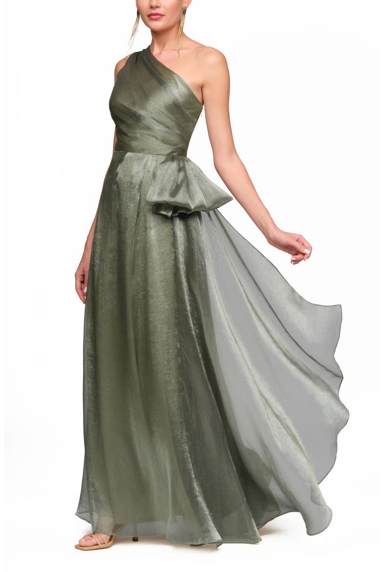 Kairi One-Shoulder Taffeta Gown, Main, color, CELADON