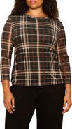 Sanctuary Plaid Mesh Three-Quarter Sleeve Top