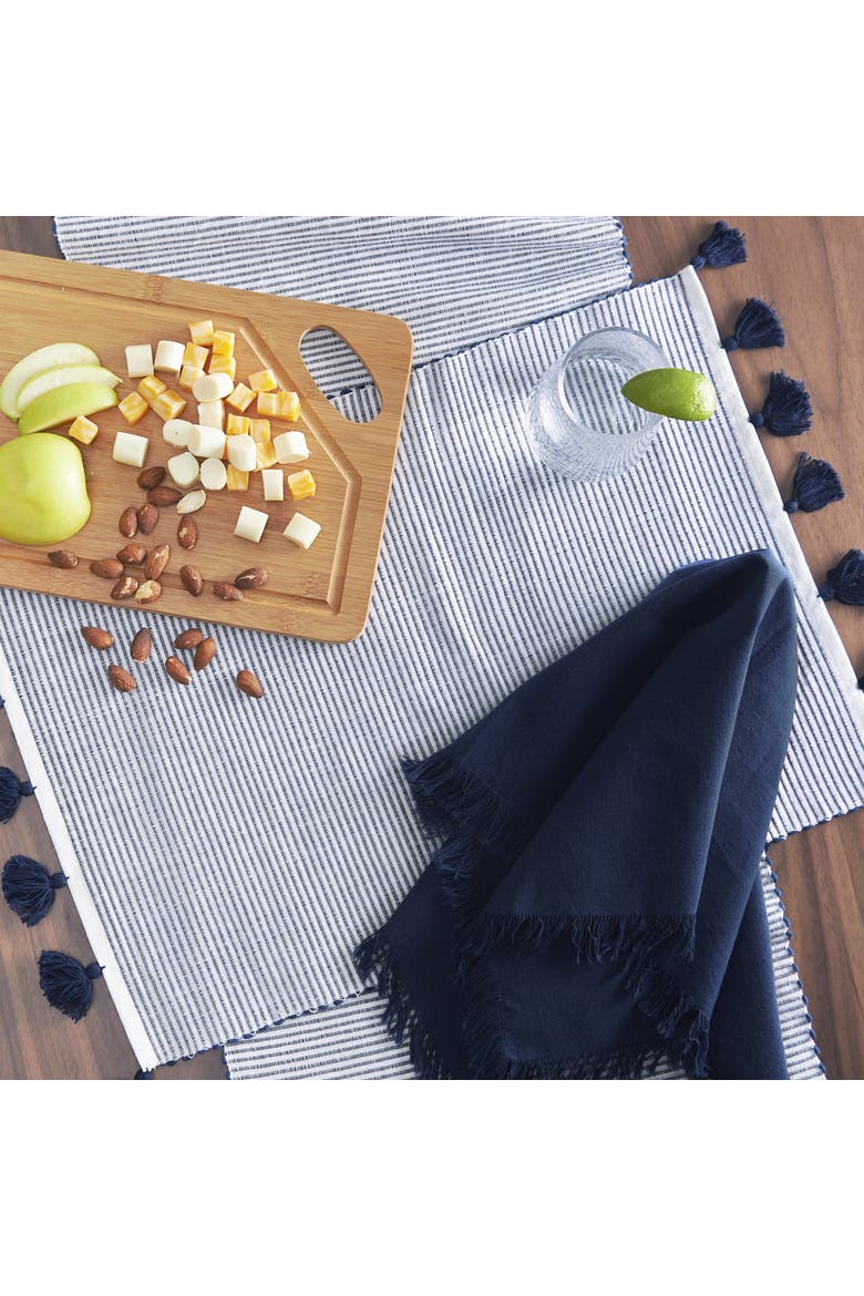 Brett Striped 100% Cotton Chambray Set of 4 Tassel Placemats 14" x 20", Alternate, color, Blue