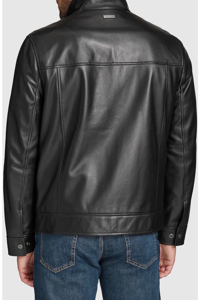 Leather Moto Jacket with Attached Bib, Alternate, color, BLACK