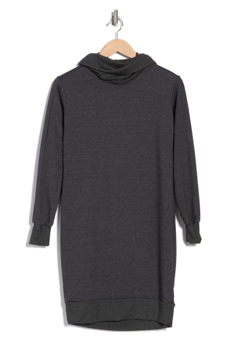 Turtleneck Sweater Minidress, Alternate, color, CHARCOAL - CONTRAST RIB