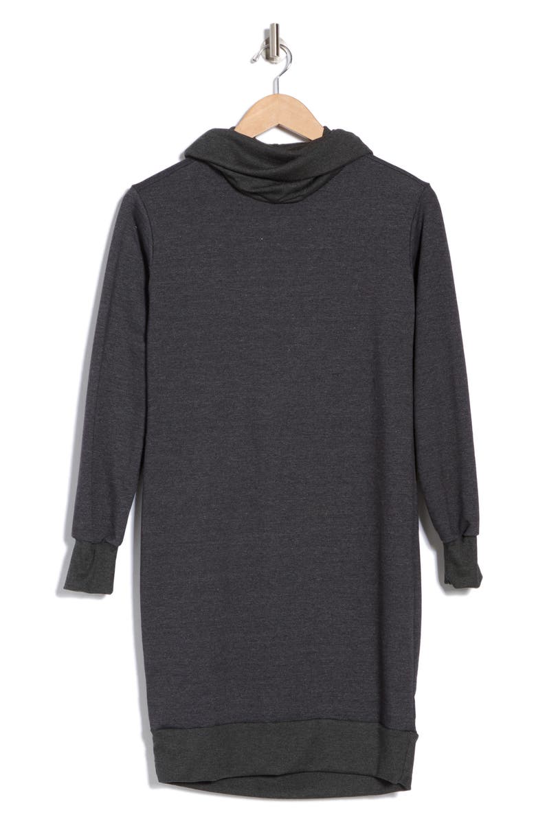 GO COUTURE Turtleneck Sweater Minidress, Alternate, color, Charcoal - Contrast Rib