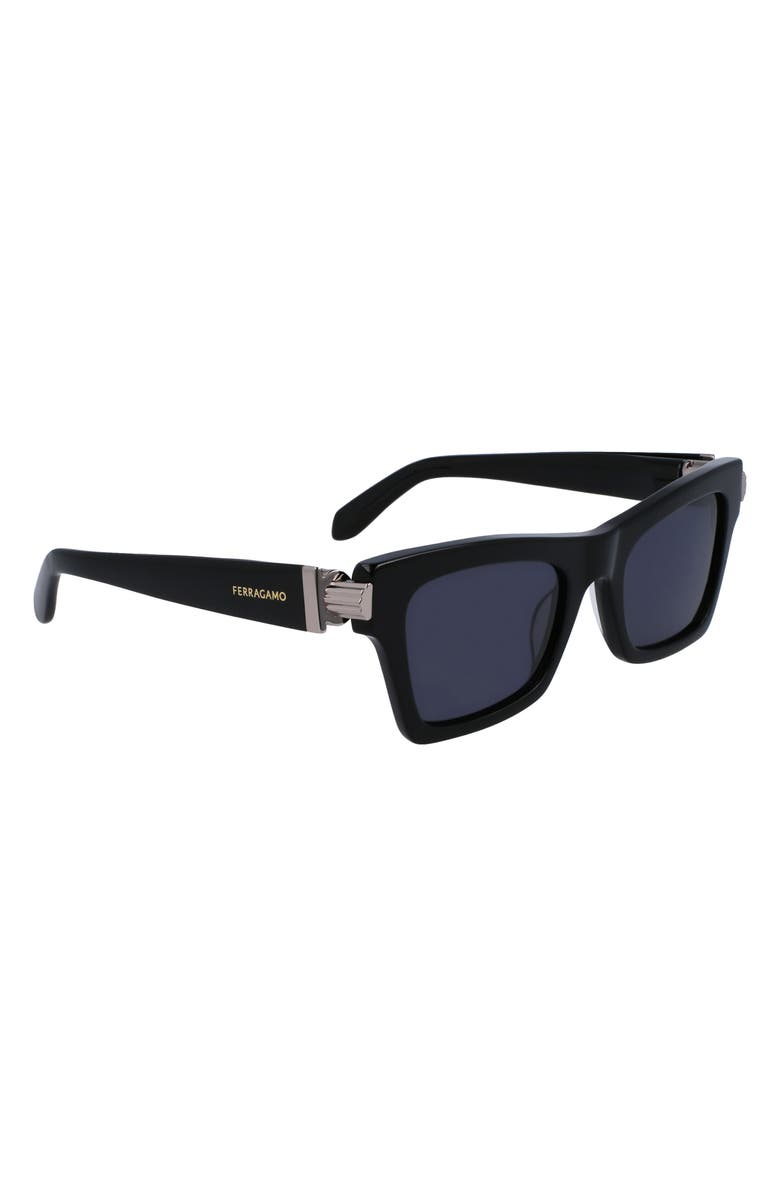 FERRAGAMO Prisma 52mm Rectangular Sunglasses, Alternate, color, Black