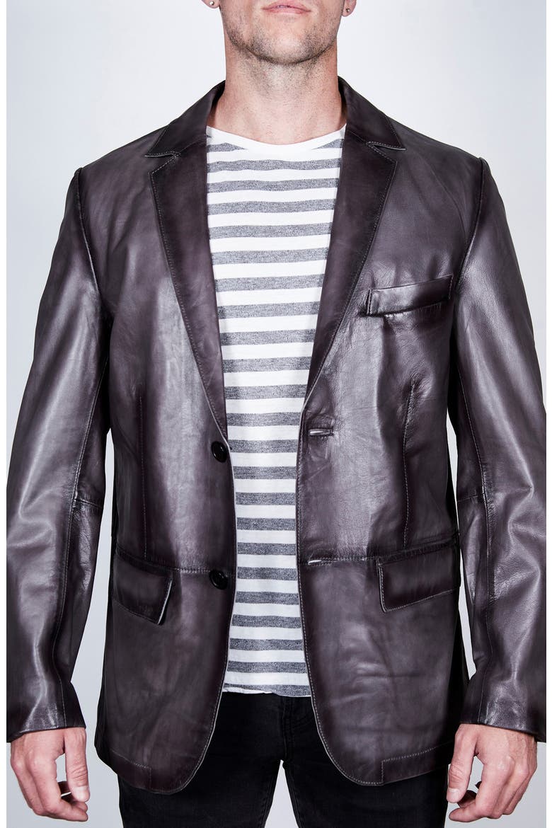 Vintage Leather Blazer, Main, color, CHARCOAL