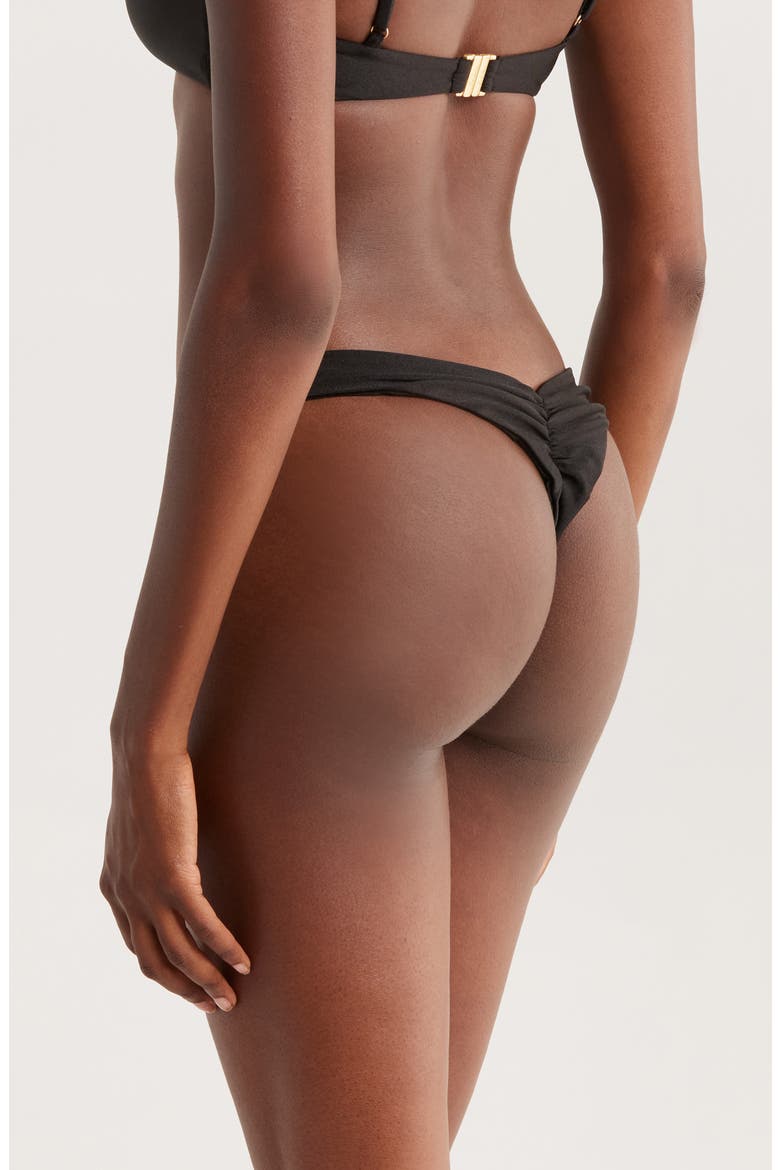 Gathered Deep V-Cut Bikini Botttoms, Alternate, color, TWILIGHT BLACK