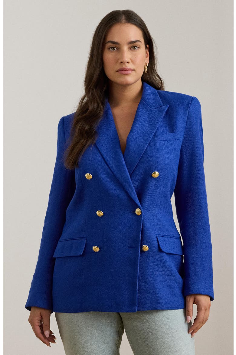 Chevron Linen & Cotton Blazer, Alternate, color, CRUISE ROYAL BLUE