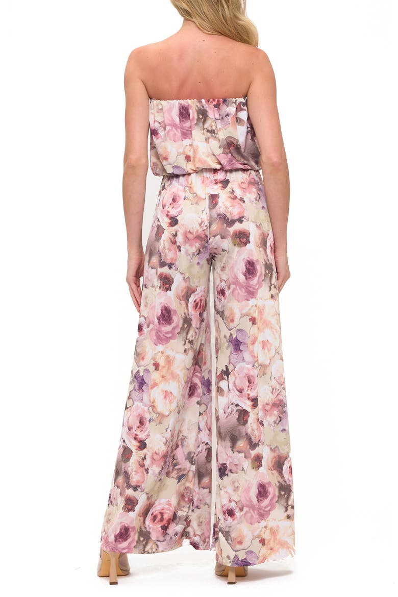 Floral Print Wide Leg Strapless Jumpsuit, Alternate, color, PINK FLORAL