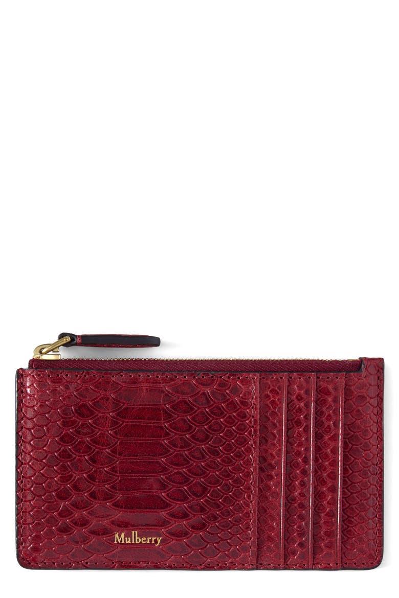 Continental Zip Long Snakeskin Embossed Leather Card Case, Main, color, APPLE RED