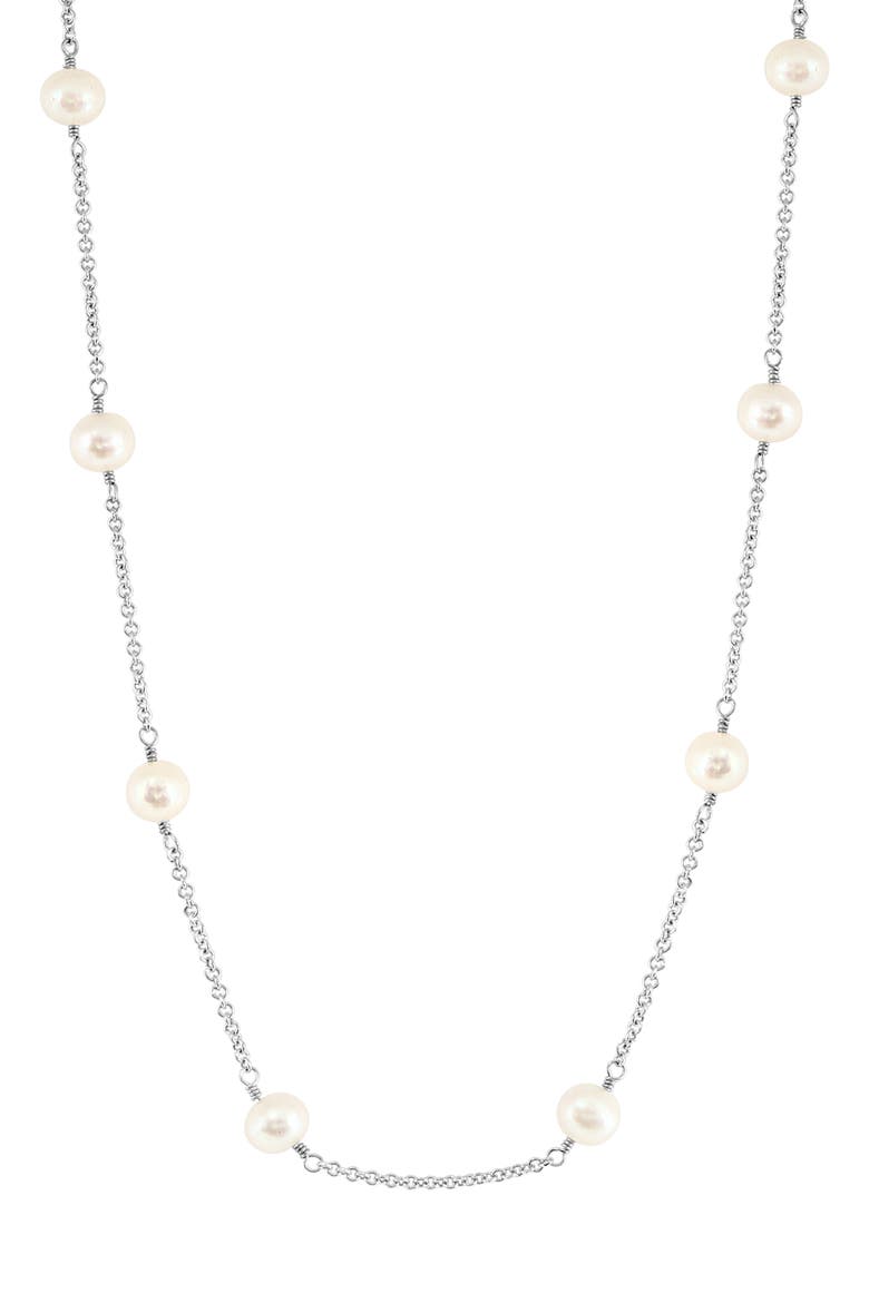 Sterling Silver Freshwater Pearl Station Necklace, Main, color, WHITE