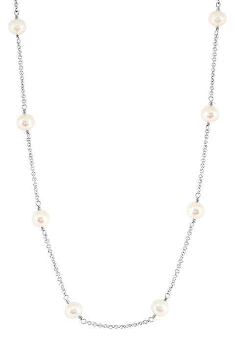 Sterling Silver Freshwater Pearl Station Necklace