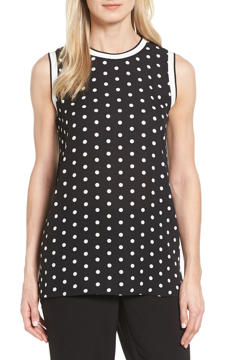 Vince Camuto Knit Trim Dot Print Blouse, Main, color, 