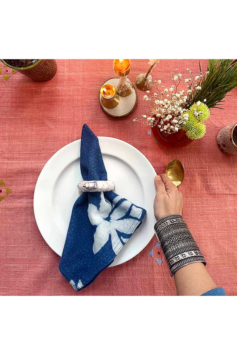 Hand Block Printed Blue Lotus Napkin, Alternate, color, Blue