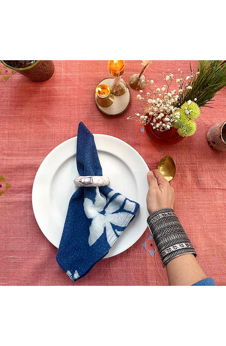 Ichcha Hand Block Printed Blue Lotus Napkin, Alternate, color, Blue