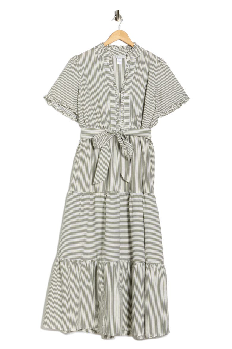 Ruffle Tie Waist Maxi Dress, Alternate, color, GREEN/ WHITE