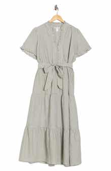 London Times Ruffle Tie Waist Maxi Dress