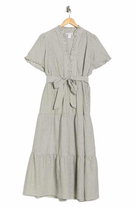 London Times Ruffle Tie Waist Maxi Dress
