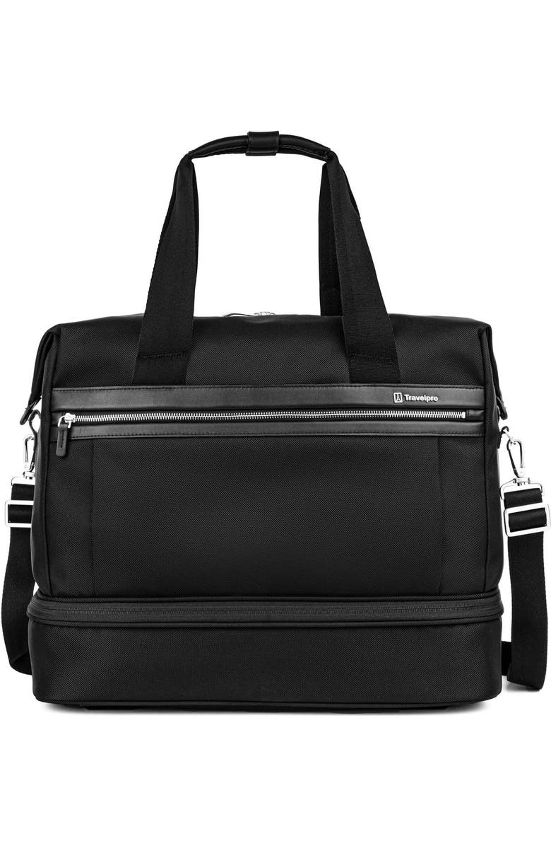 TRAVELPRO Platinum Elite Carry on Soft Travel Drop-Bottom Weekender Bag, Main, color, Black