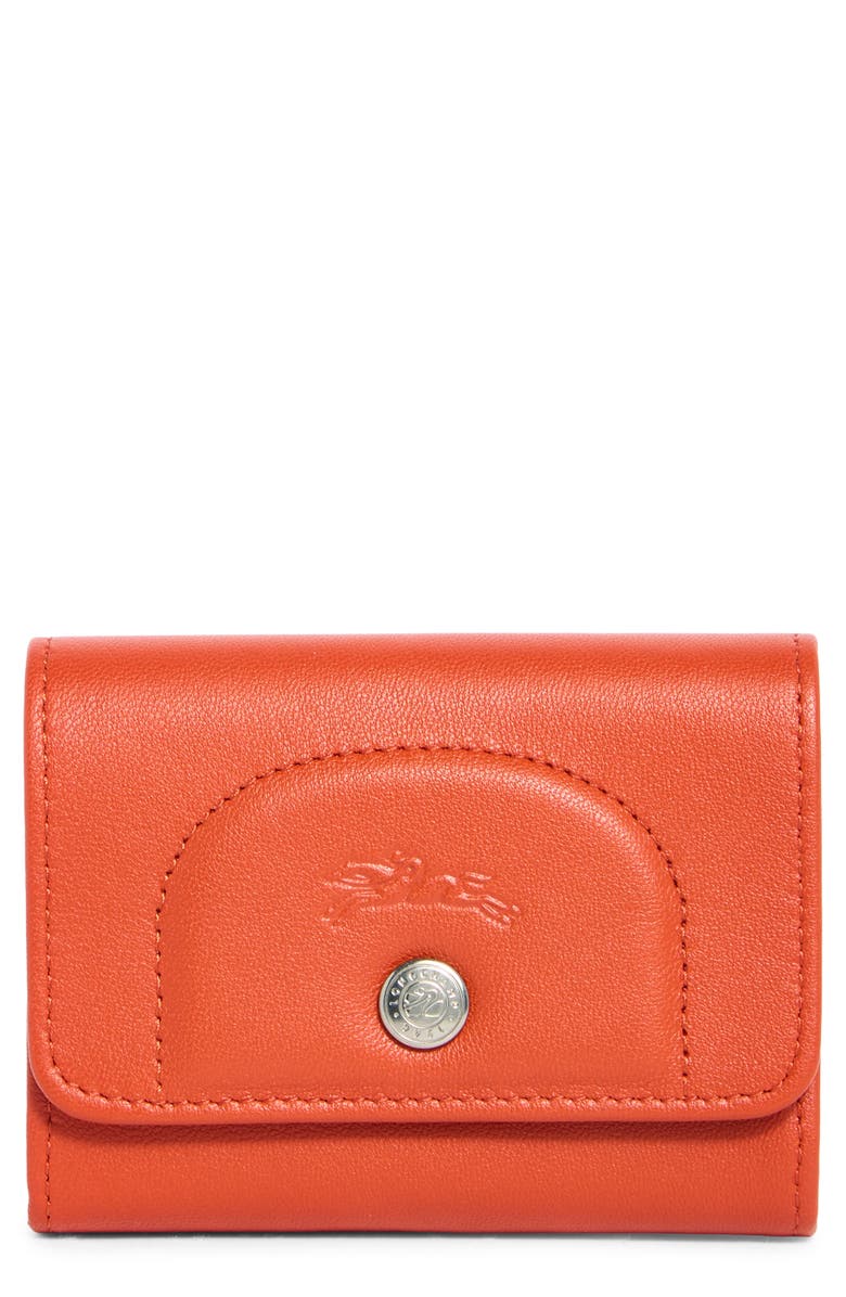 Longchamp Le Pliage Leather Flap Card Case, Main, color, Saffron
