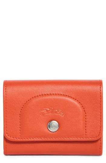 Longchamp Le Pliage Leather Flap Card Case In Orange