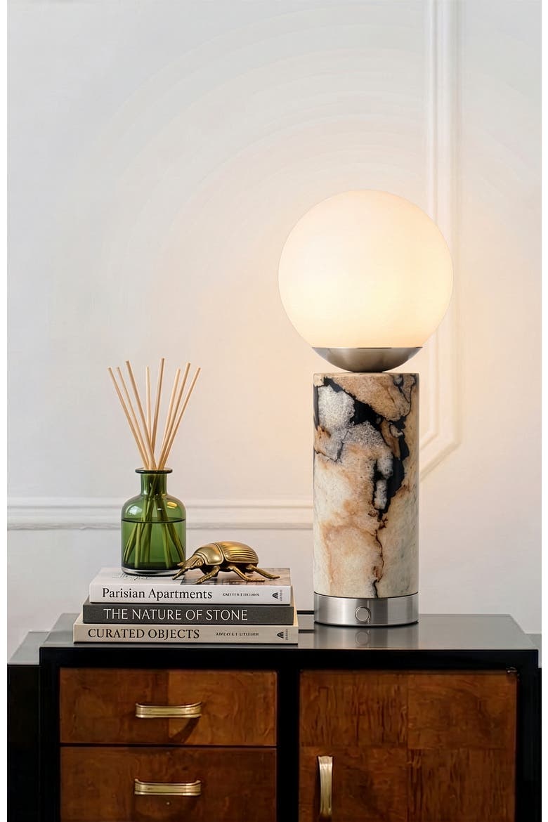 Aspen 11" Led Marble Table Lamp With Frosted Glass Globe Shade And Charging Usb Port, Alternate, color, Brushed Nickel